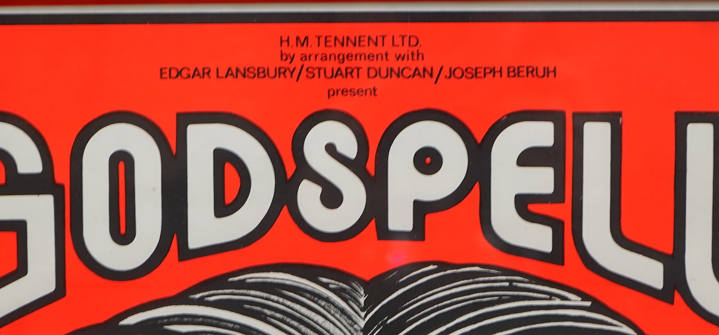 Godspell, a vintage musical poster for The Rock Musical at The Round House, printed by Dewynters Ltd, 50 x 32cm
